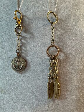 Hand Crafted Brass Tone Anchor & Feather Keychain Set